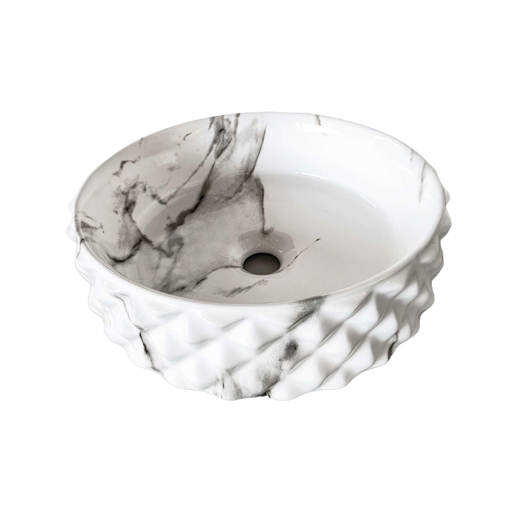 Bowl Loza (456-5) Mod. Circular Marmoleado Blanco C/Marron Diamante 37.5X37.5X12 - Fratelli